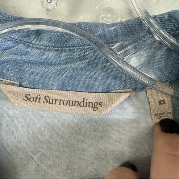 Soft surroundings v-neck size xsmall long‎ sleeve chambray Button-Up Tunic top - Picture 5 of 11